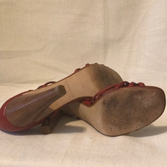 Max Studio Red Leather Strappy Heeled Sandals - Picture 5 of 6